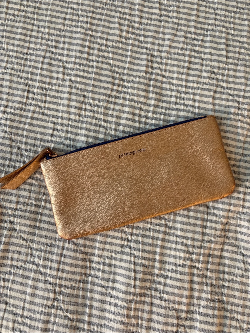 Anthropologie - All Things Rosy Metallic Rose Gold Wristlet Pouch